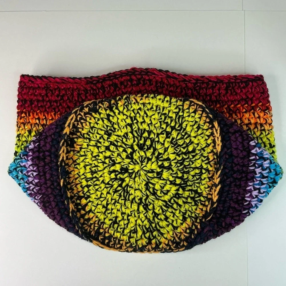 Handcrafted Multicolor Crochet Scrap Woven Tote Bag Basket Storage Handmade Knit